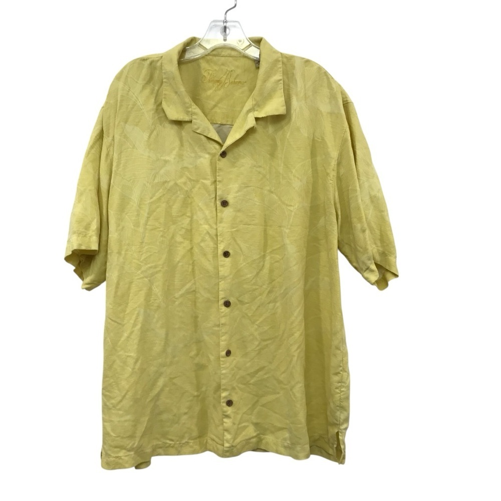 Tommy Bahama Mens XL 100% Silk Button Down Shirt Yellow Tropical